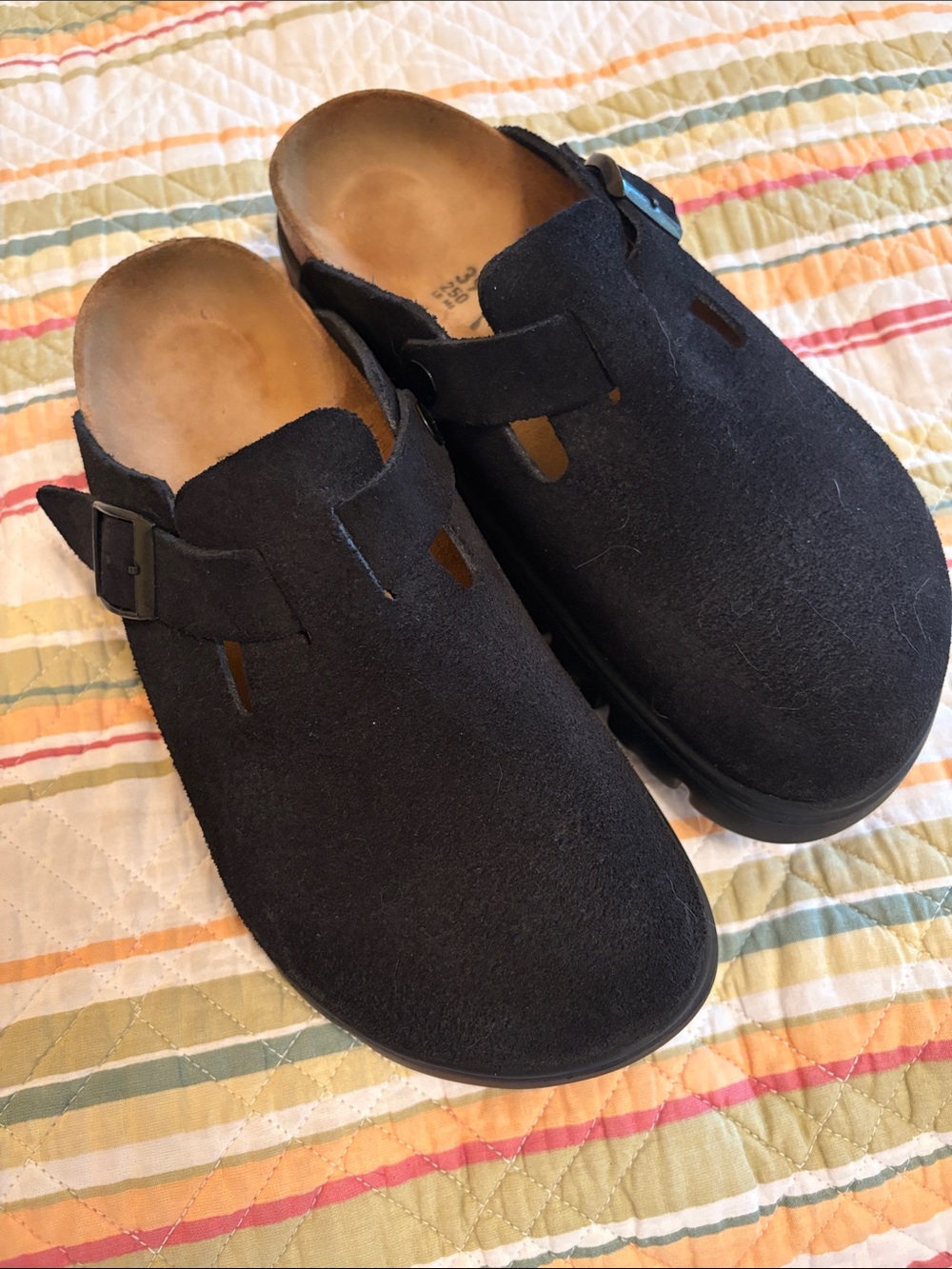 Birkenstock Boston Papaillio black suede platform clogs. Size 39.